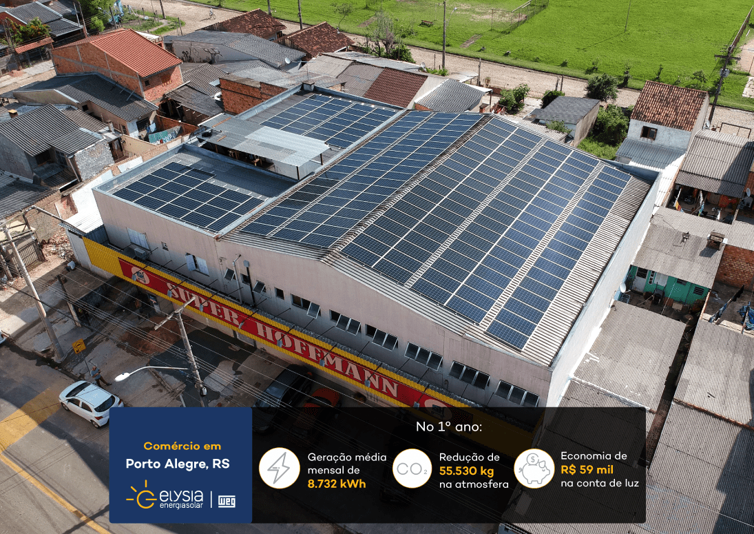 Energia solar supermercado Porto Alegre - Elysia energia fotovoltaica comercial